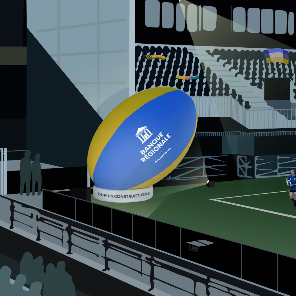 Ballon de rugby géant gonflable Hurrah en bord de terrain