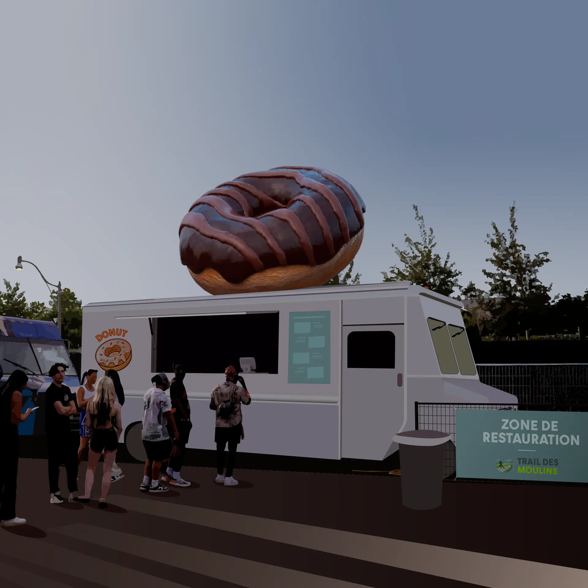 Personalisiertes aufblasbares 3D-Objekt Hurrah auf einem Donut-Laster