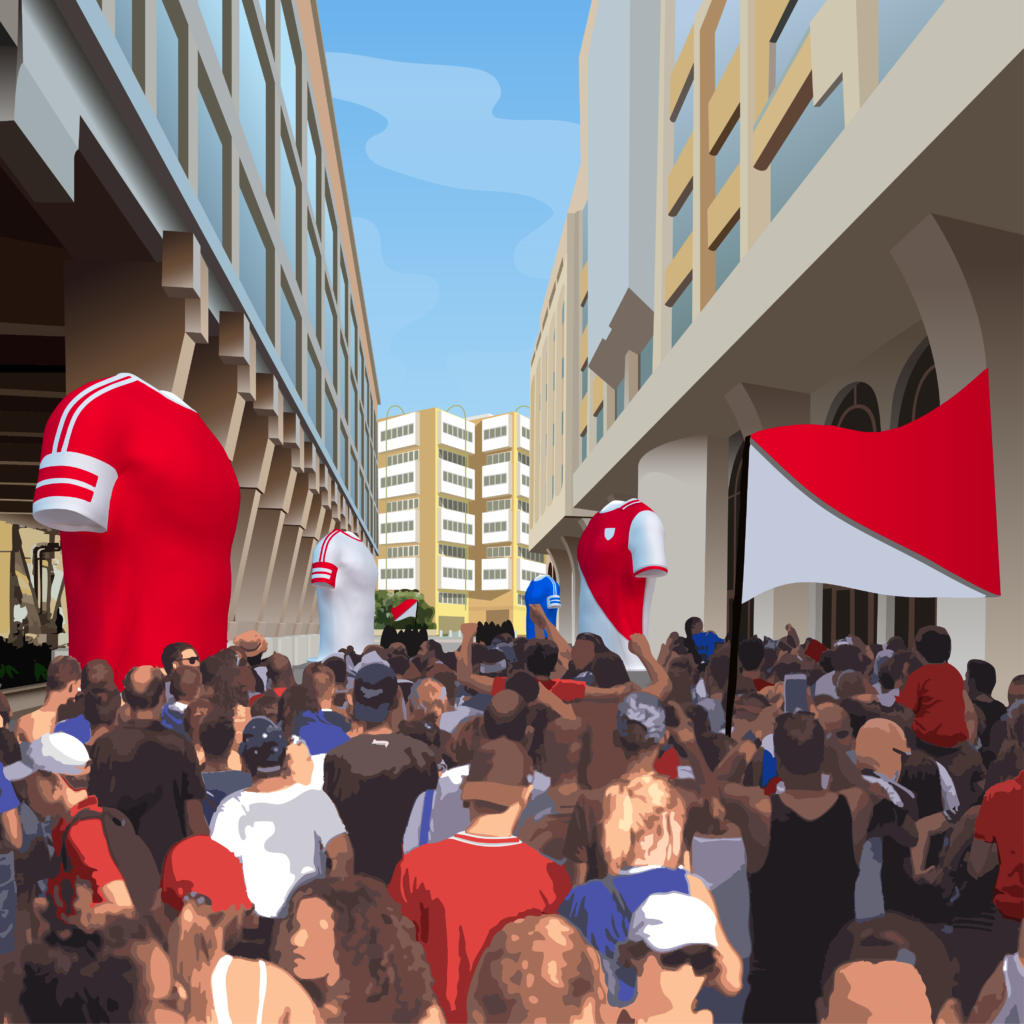 Maillot géant gonflable Hurrah en fan zone